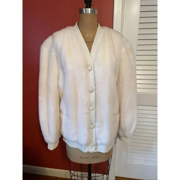 VINTAGE ADOLPH SCHUMAN FOR LILLI ANN | white button up fur jacket - Picture 1 of 16
